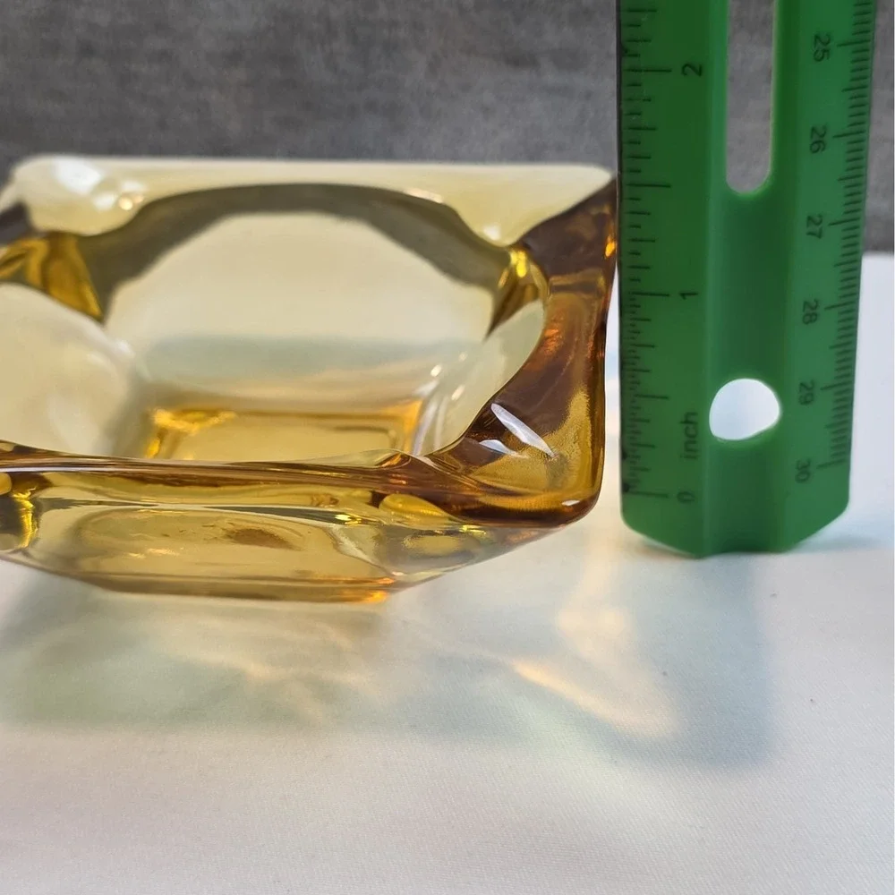 Vintage Amber Glass Ashtray Square 3.25 x 3.25 Inch Art Deco